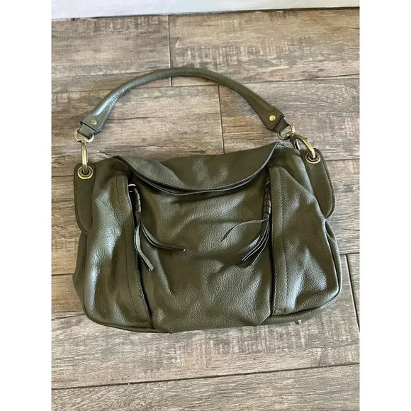 Oryany Olive Green Pebbled Leather Shoulder Fold Over Hobo Handbag - Picture 4 of 11